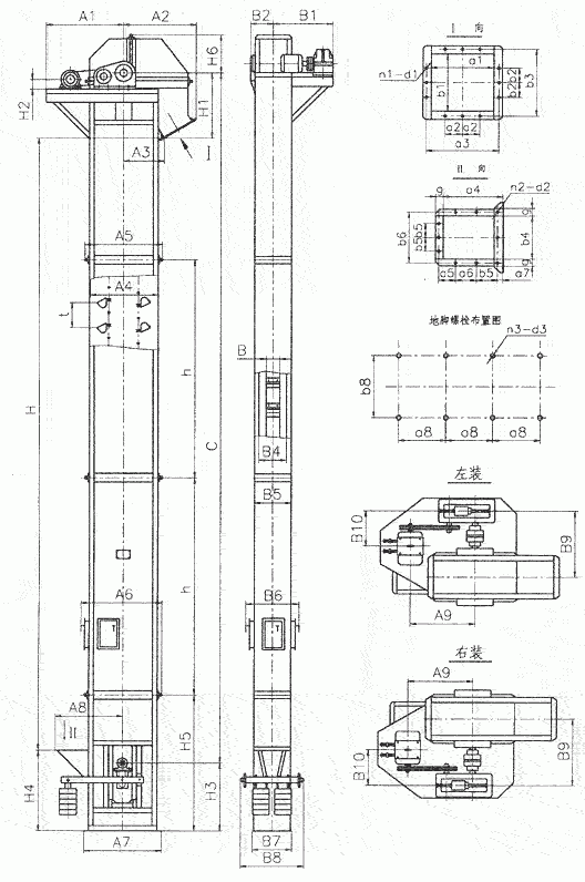 常見的TD、TH、NE斗提機標準地腳孔參數(shù)