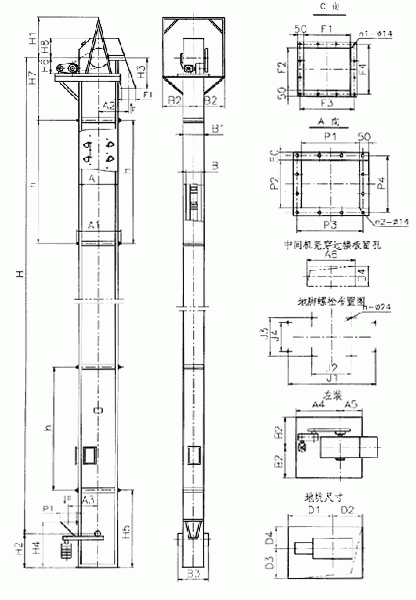 常見的TD、TH、NE斗提機標準地腳孔參數(shù)